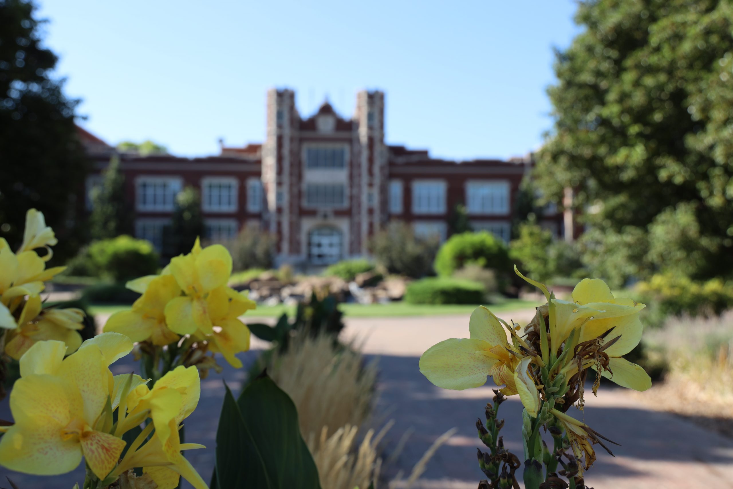 Pioneer Hall with flowers