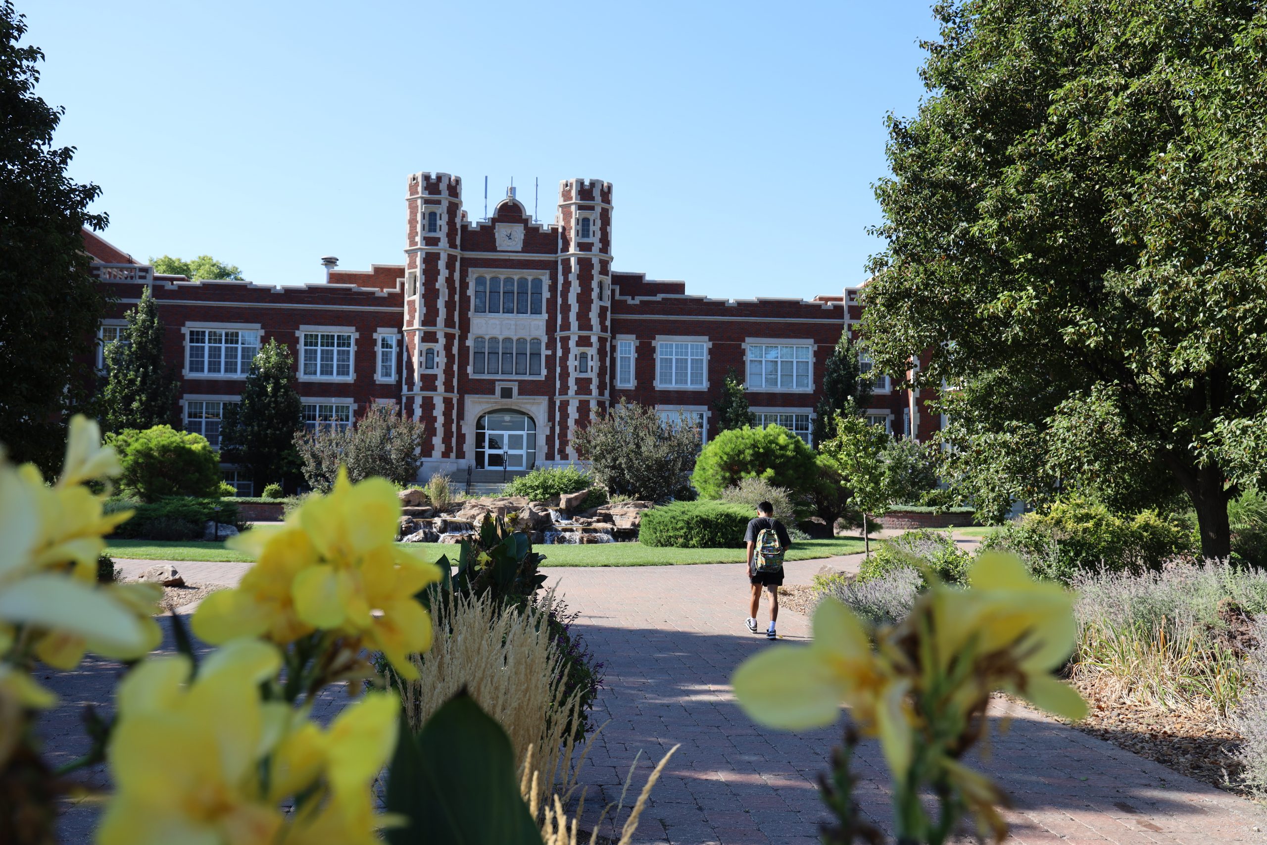 Pioneer Hall with flowers