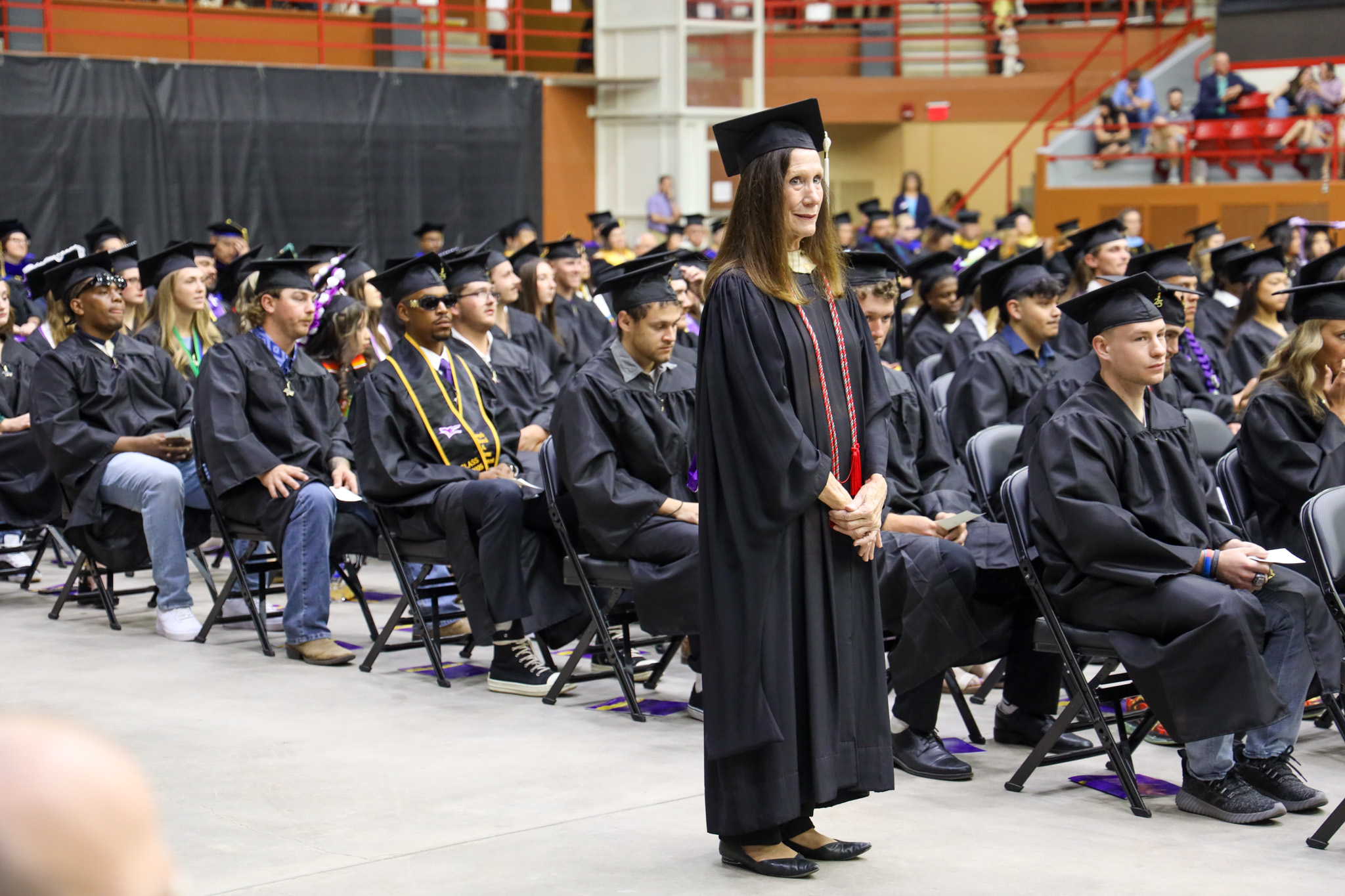 Wide angle shot of commencement seating