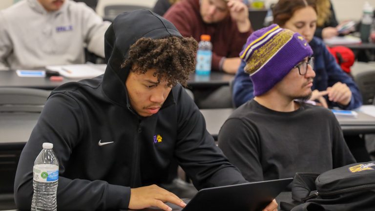 Student looking at computer