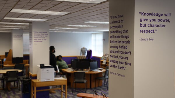 Information written on library pillars