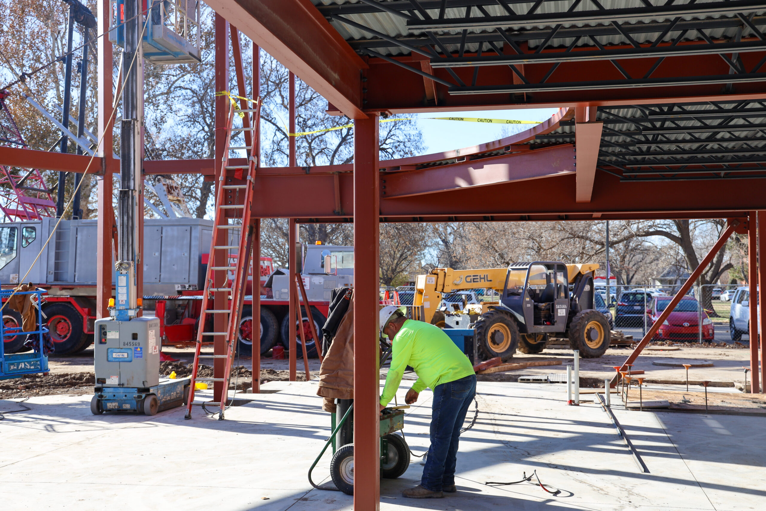 Construction workers at Pioneer Hall