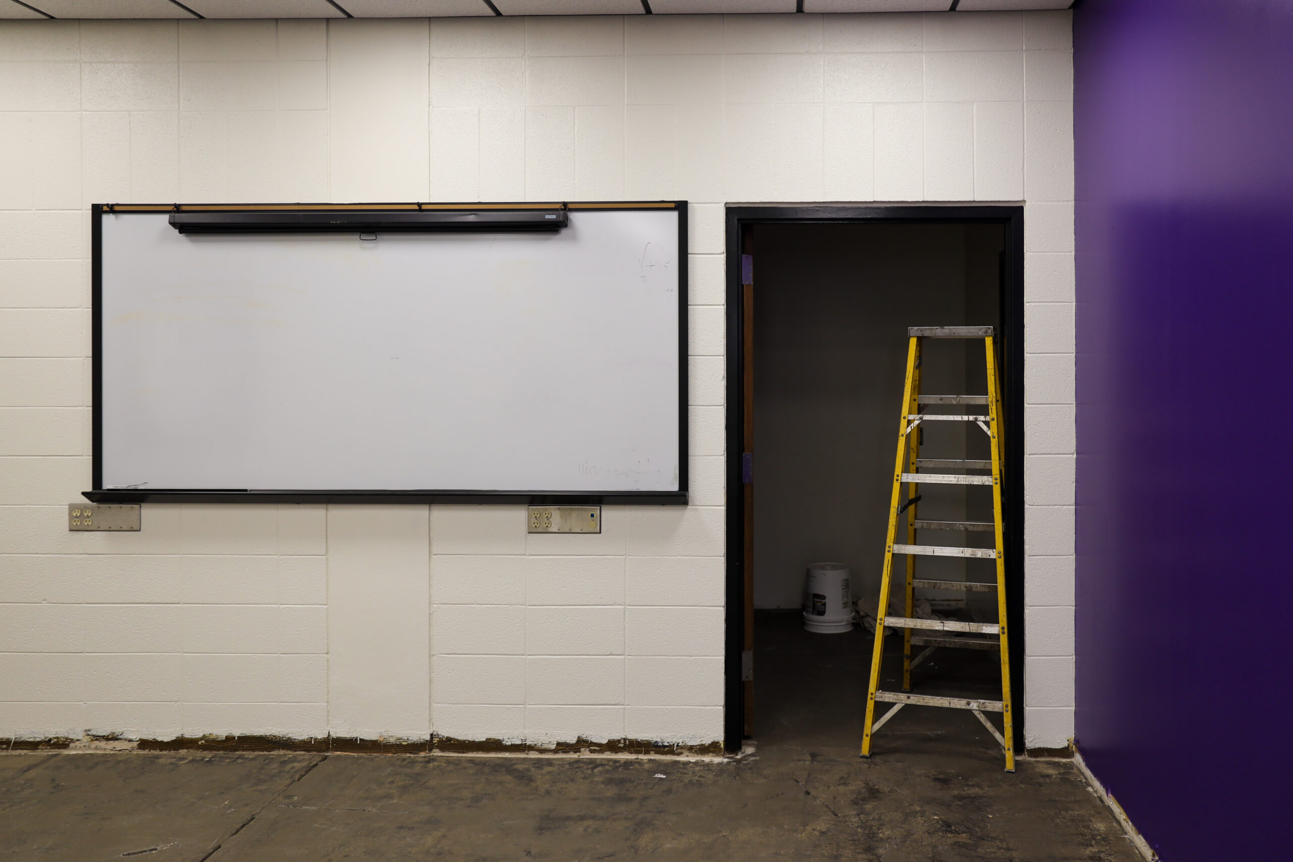 Interior wall of Criminal Justice classroom under renovation