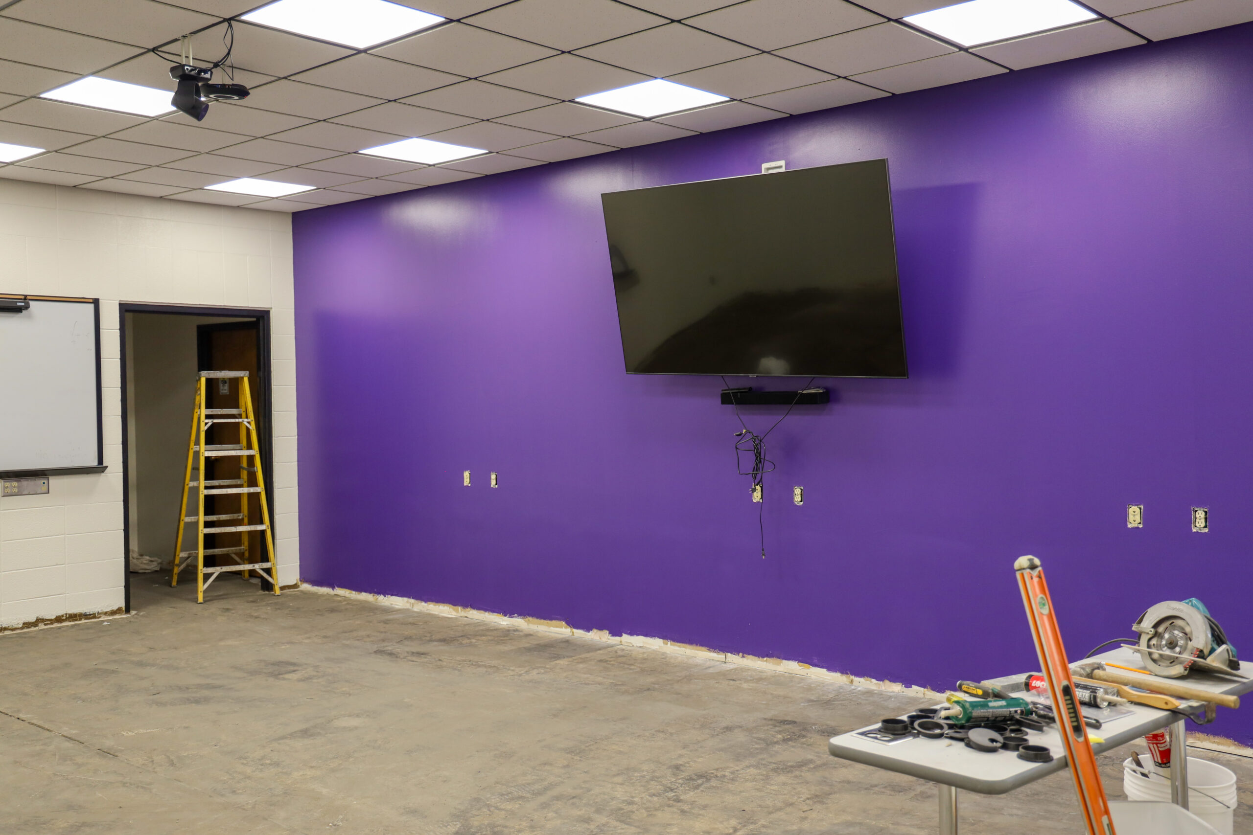 Interior wall of Criminal Justice classroom under renovation