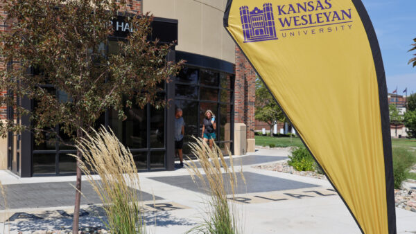 Bieber Hall with flags in front