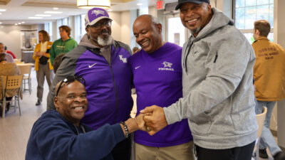 Group of men in Bieber dining Hall