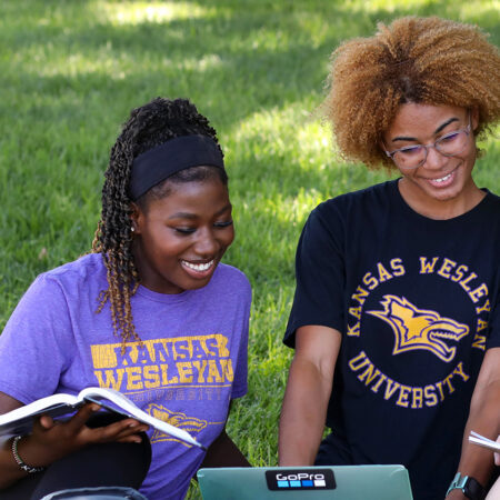 Students studying on campus