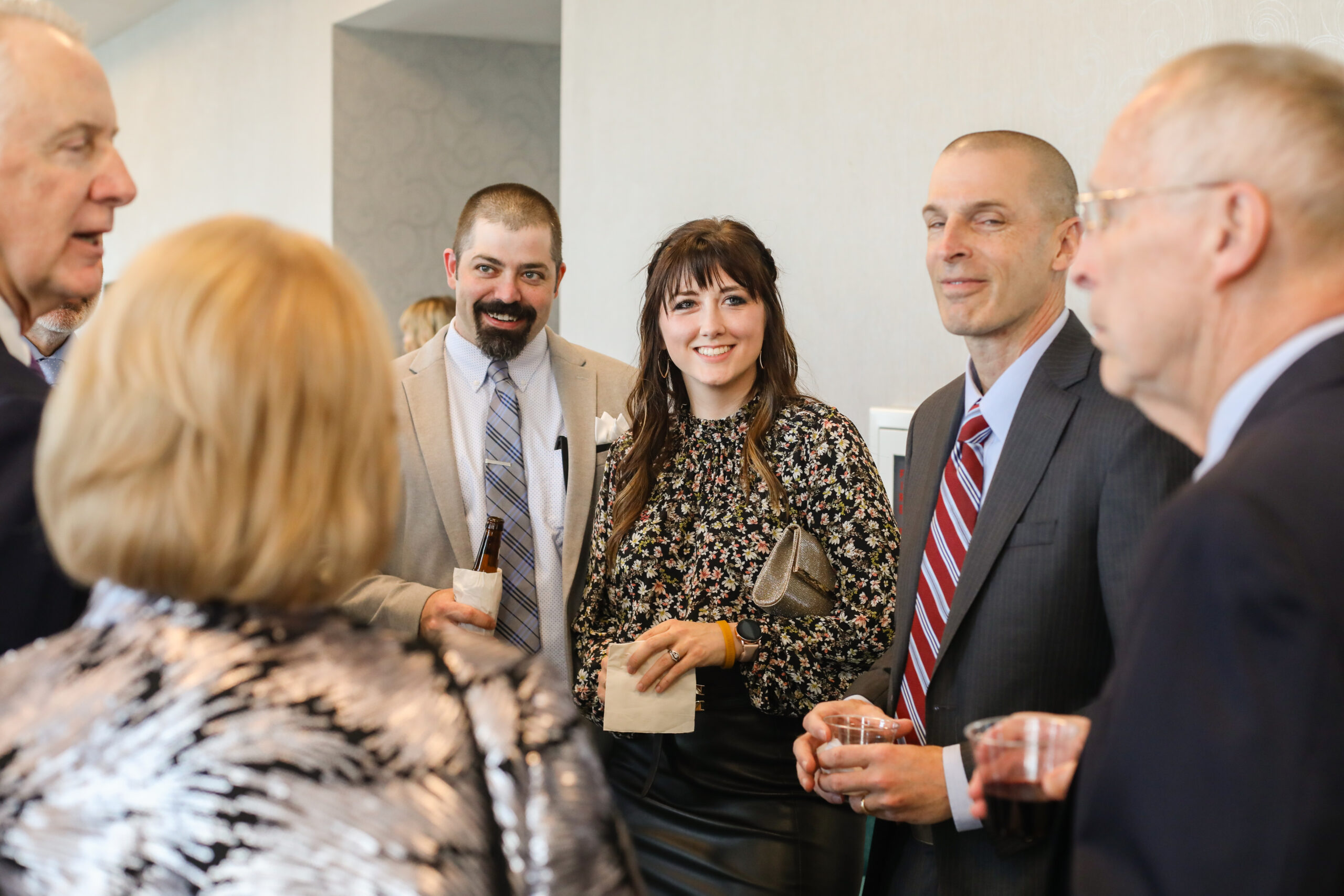 A group of people talking together