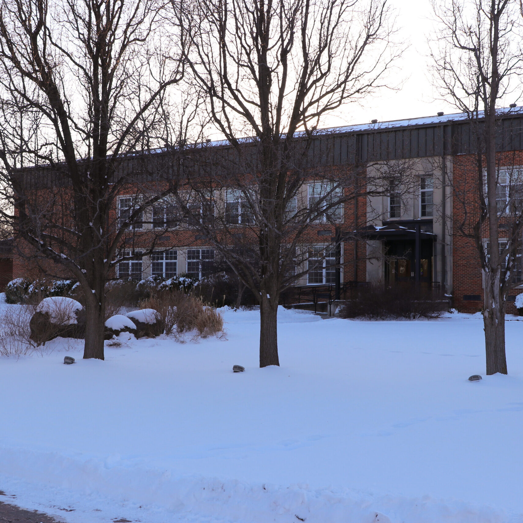 Campus building in snow