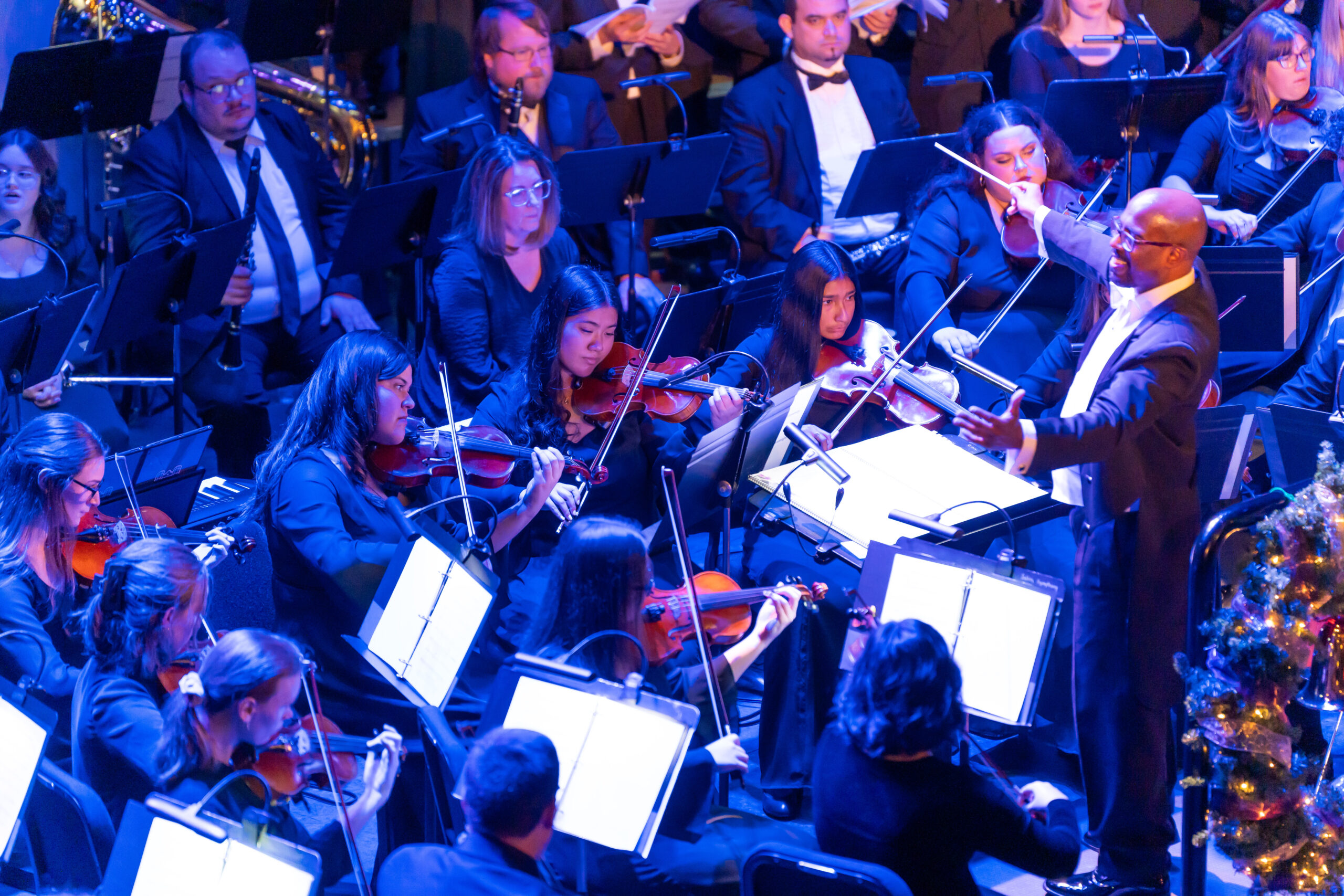 Musicians on stage at Christmas concert