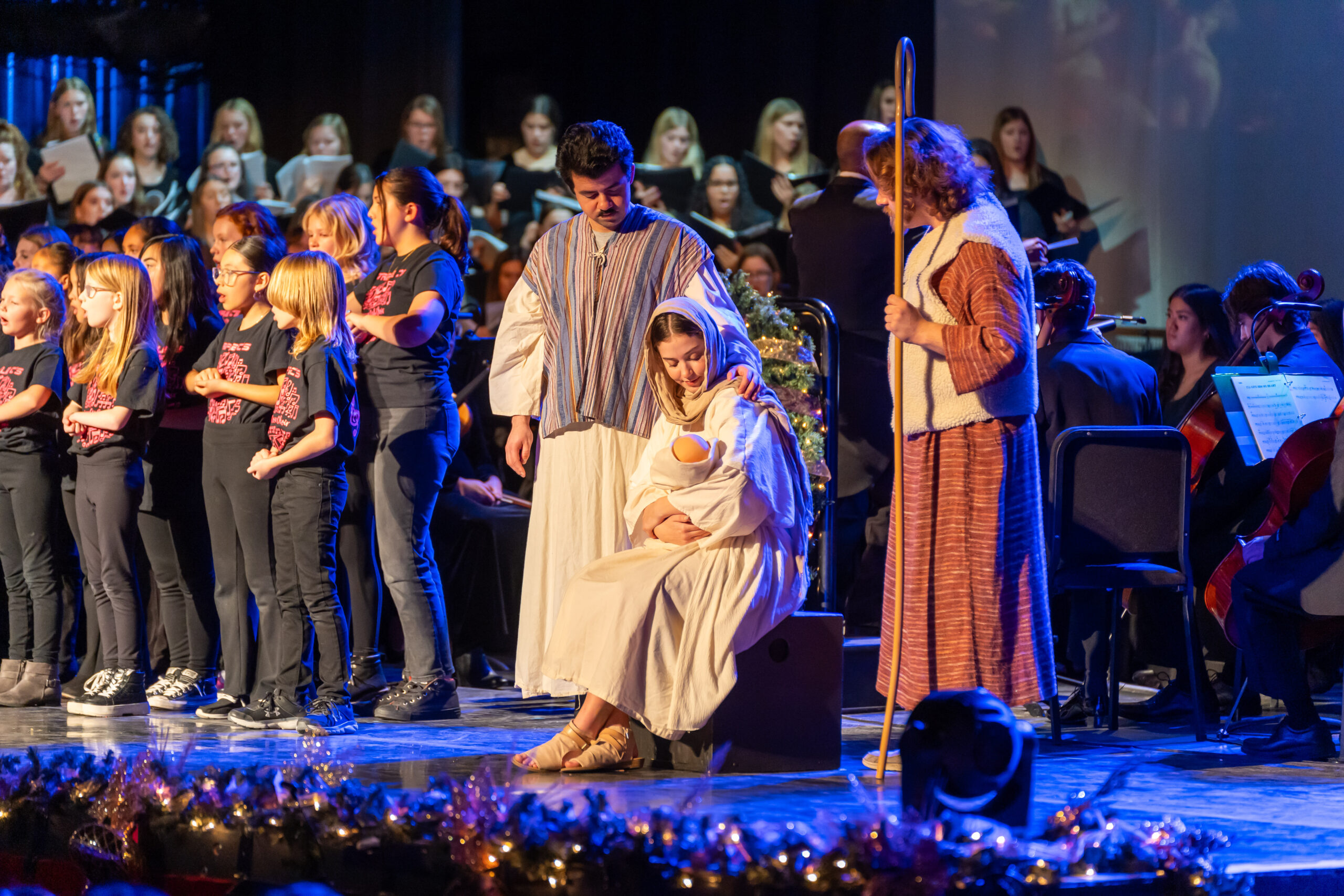 Actors on stage during Christmas show