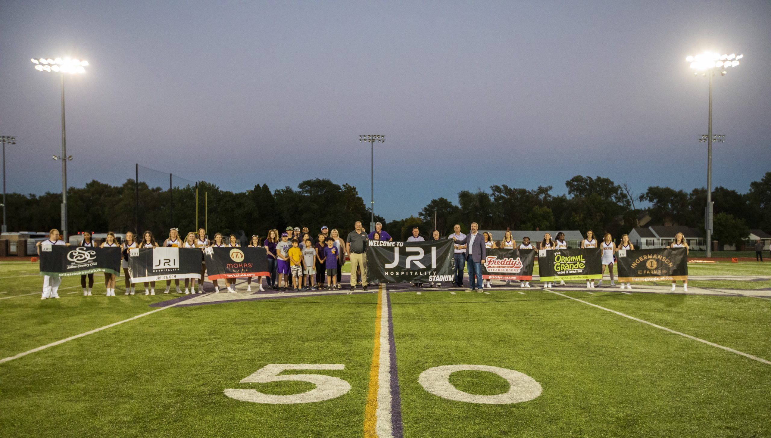 Group with banner