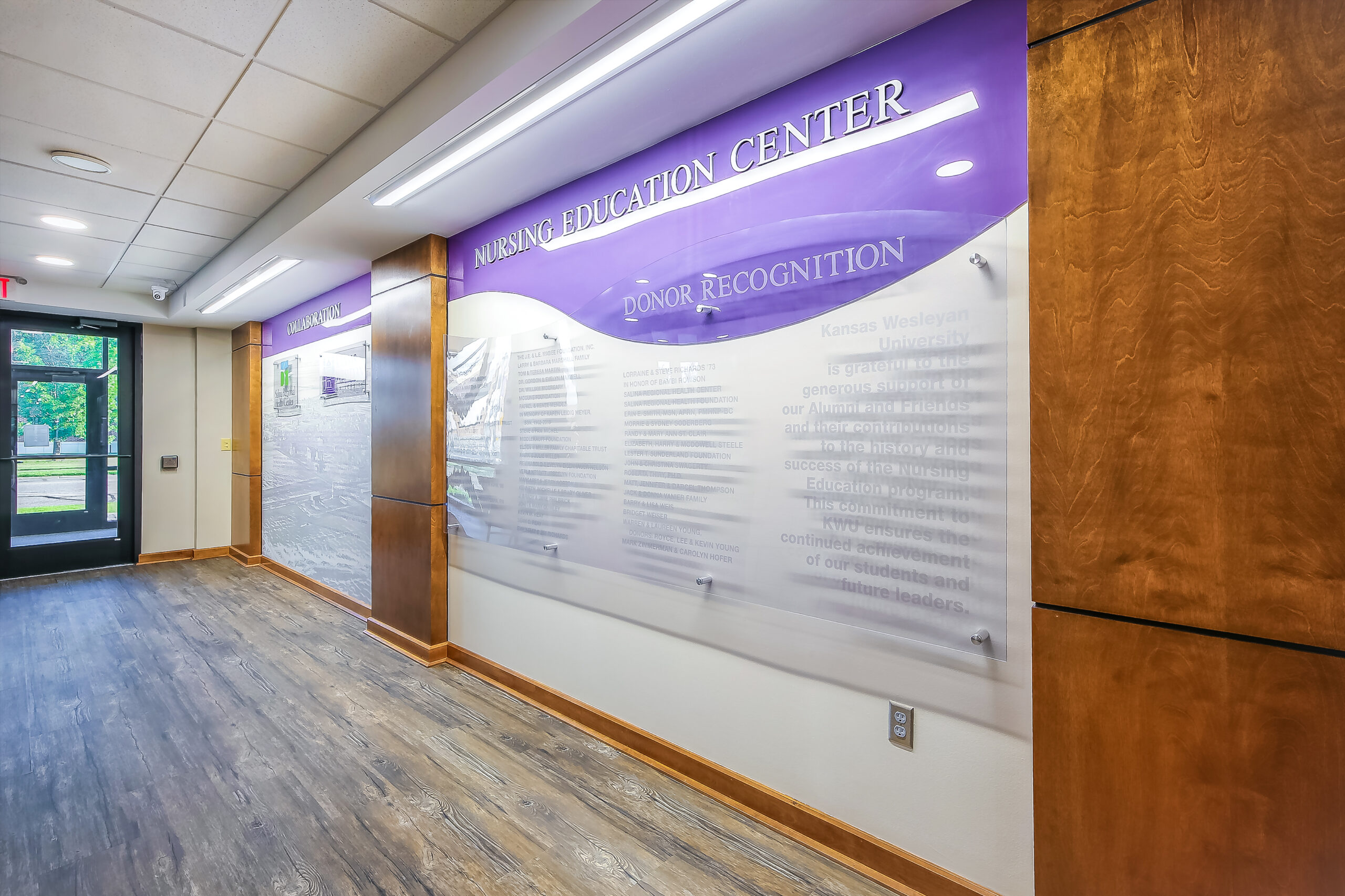 Hallway display of donor recognition