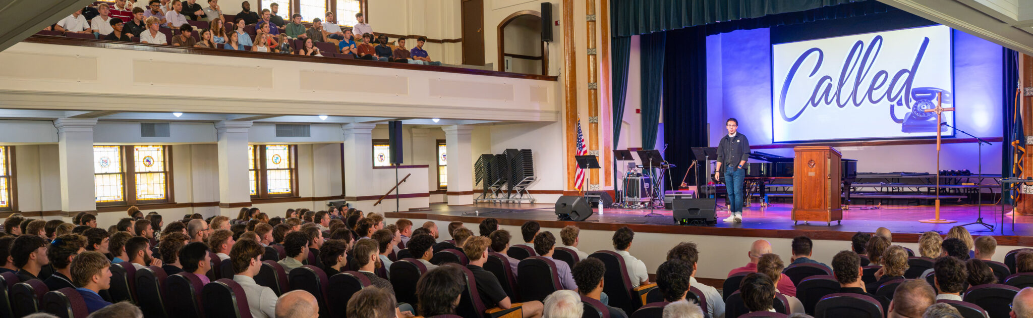 Man speaking in a chapel