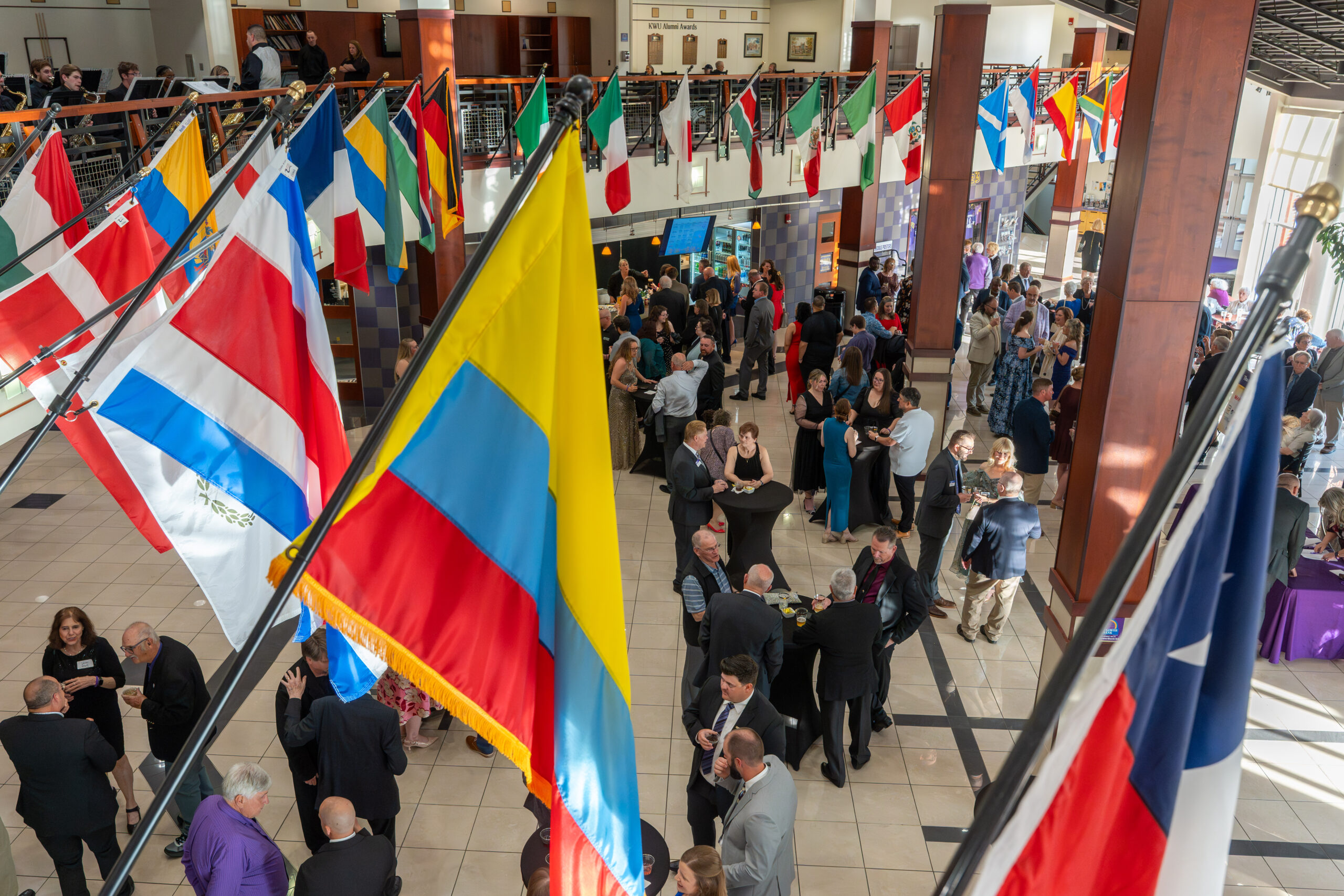 Overhead shot of people in student activities center during gala
