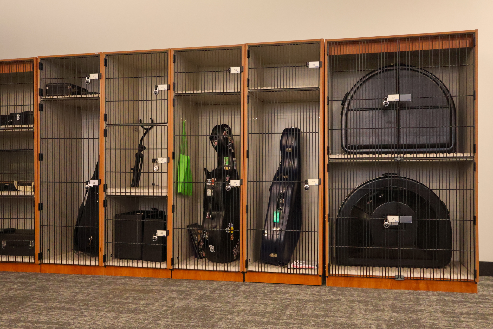 Instruments stored in music center.