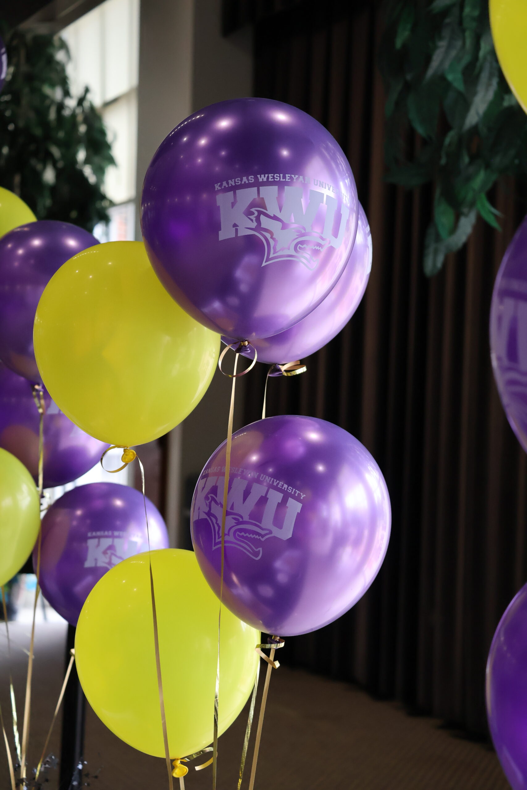 Balloons tied to table