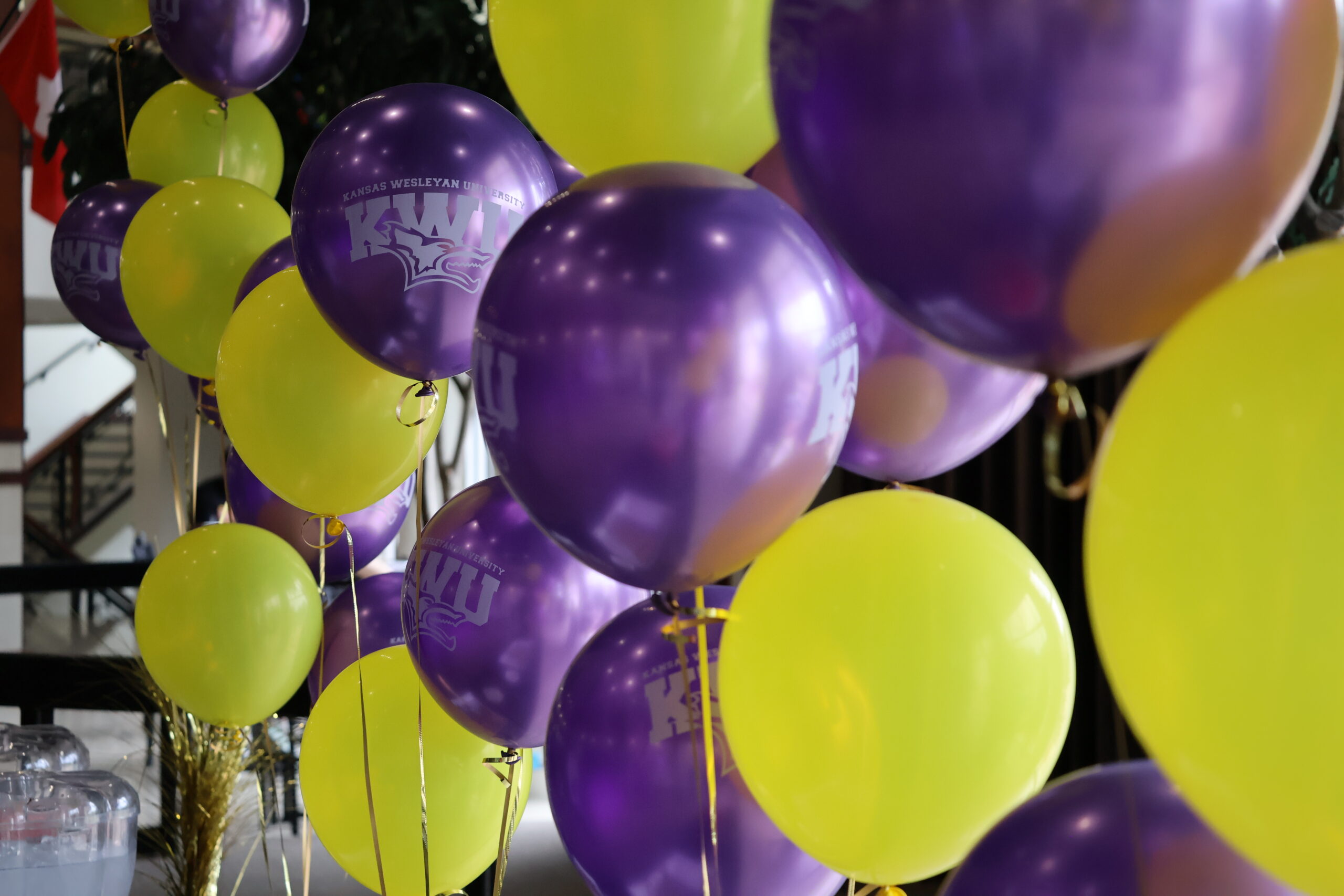 Balloons tied to table