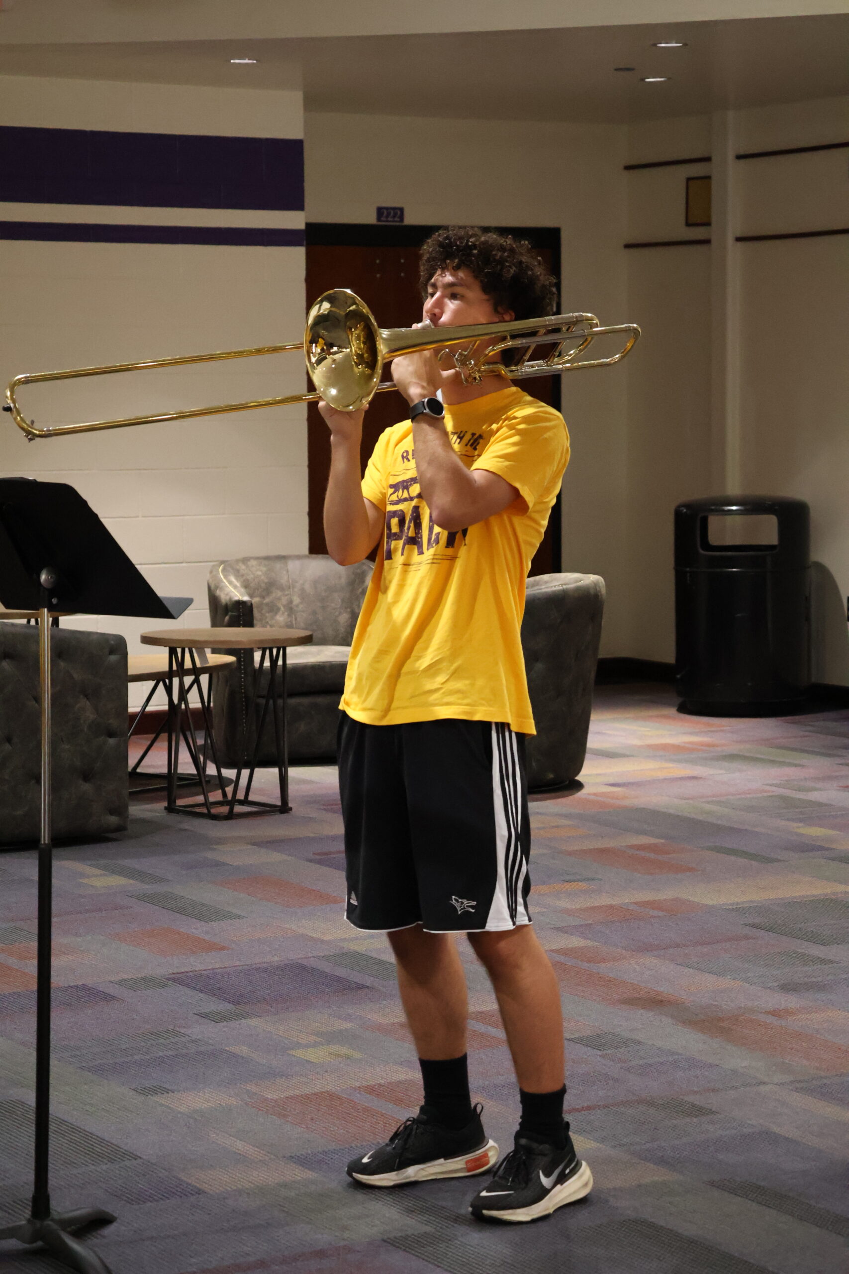 Band members playing indoors