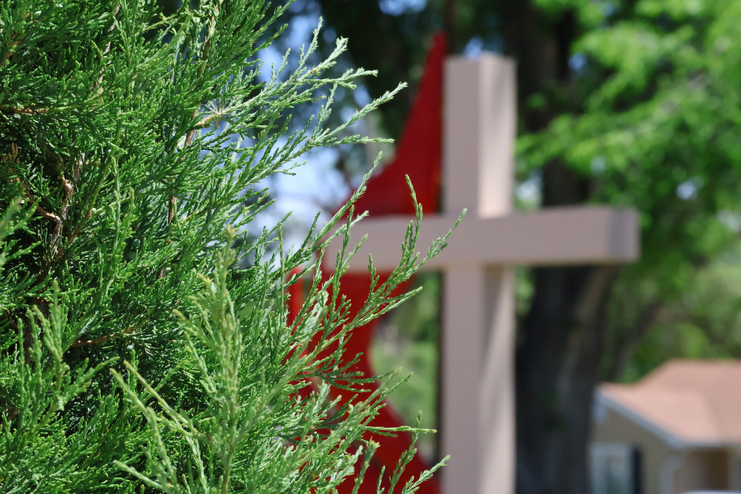 Flame and cross in the background