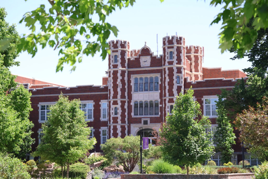 Angled shot of Pioneer Hall