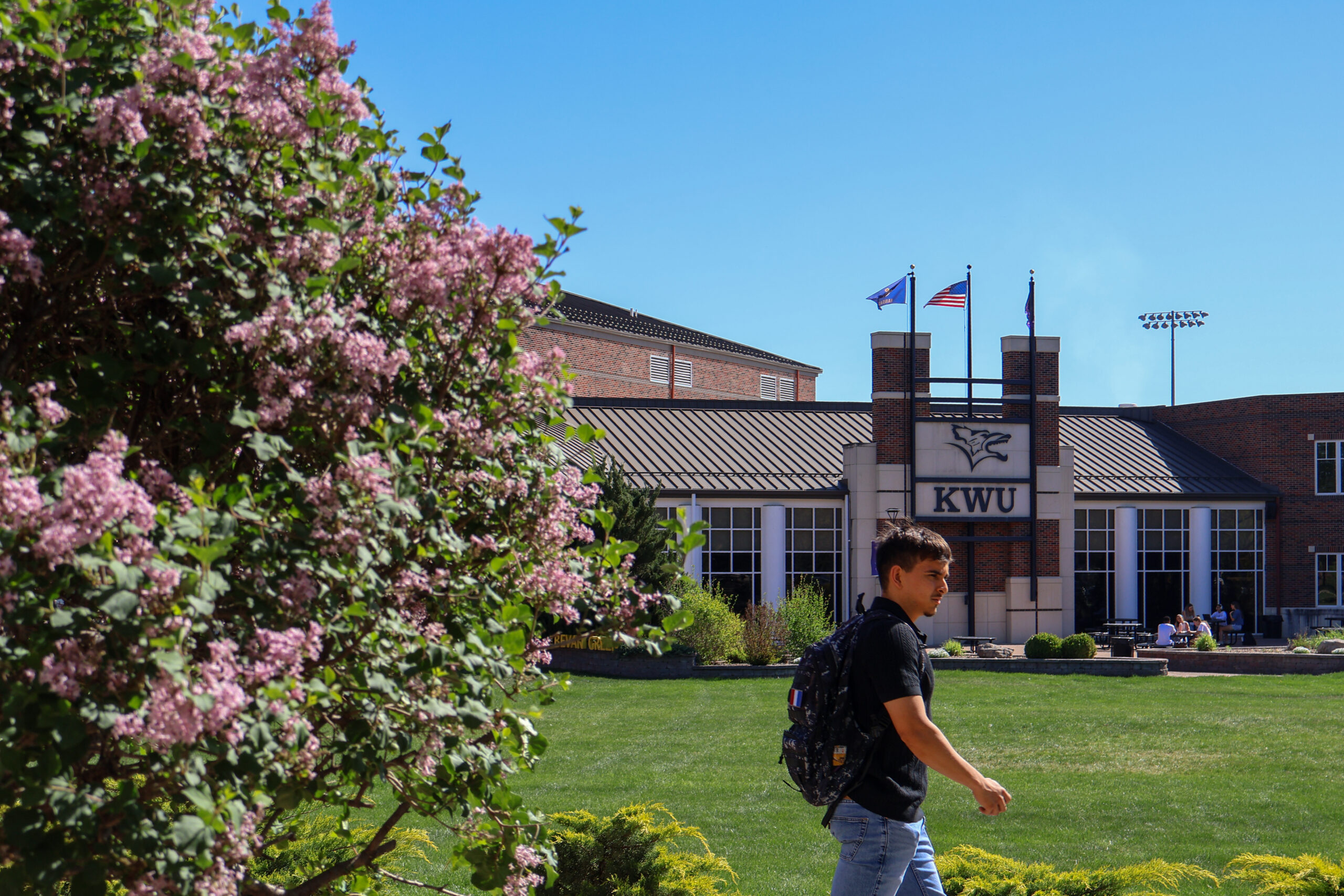 Student walking on campus