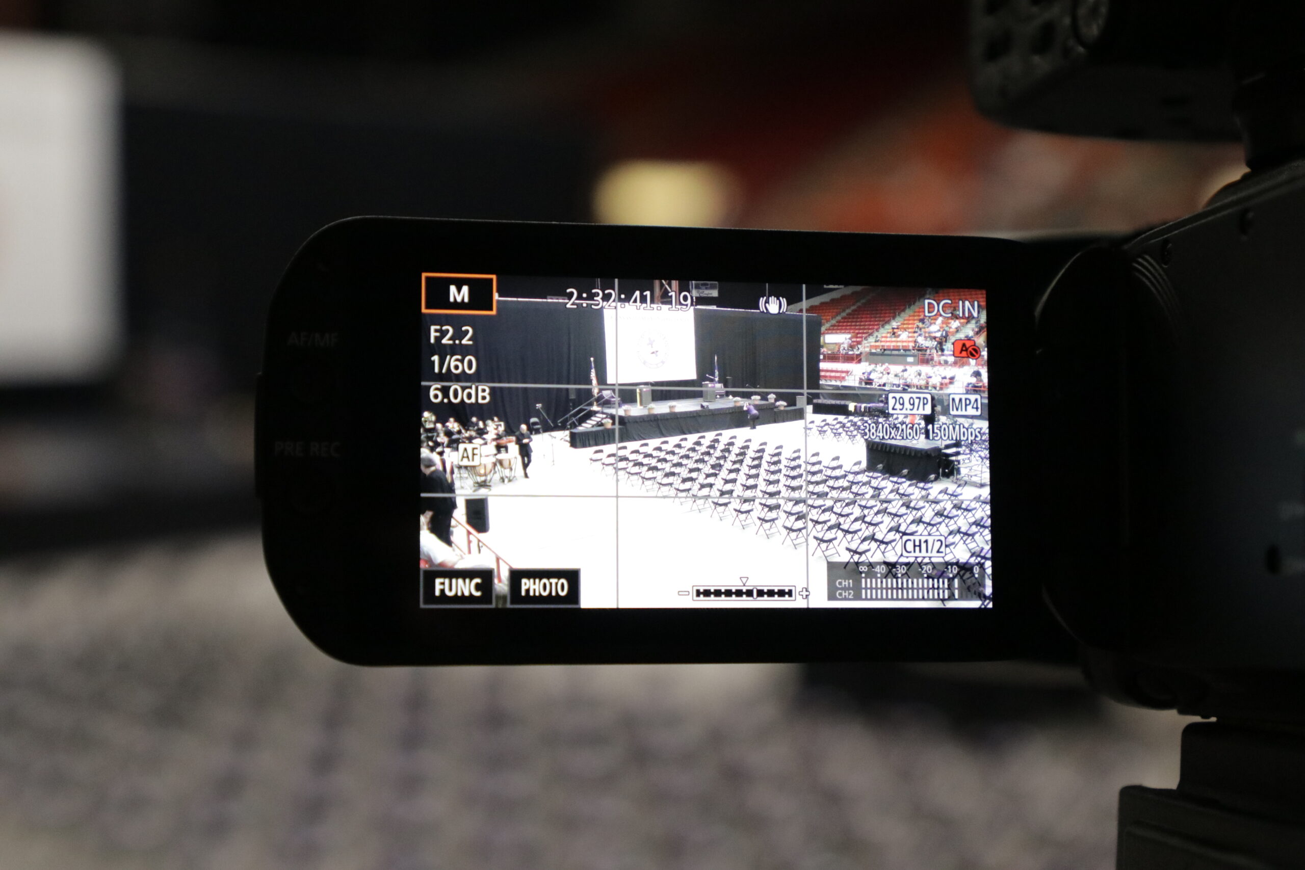 Shot through screen of video camera