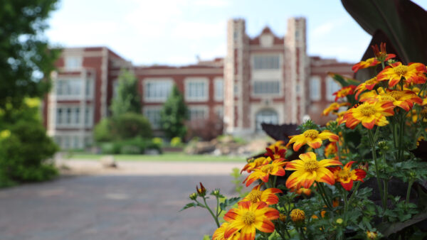 Flowers and Pioneer Hall