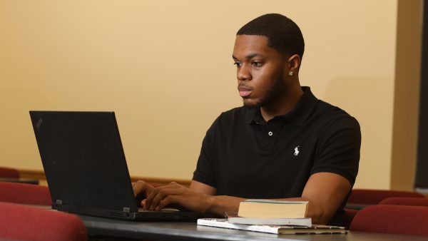 Student in front of computer