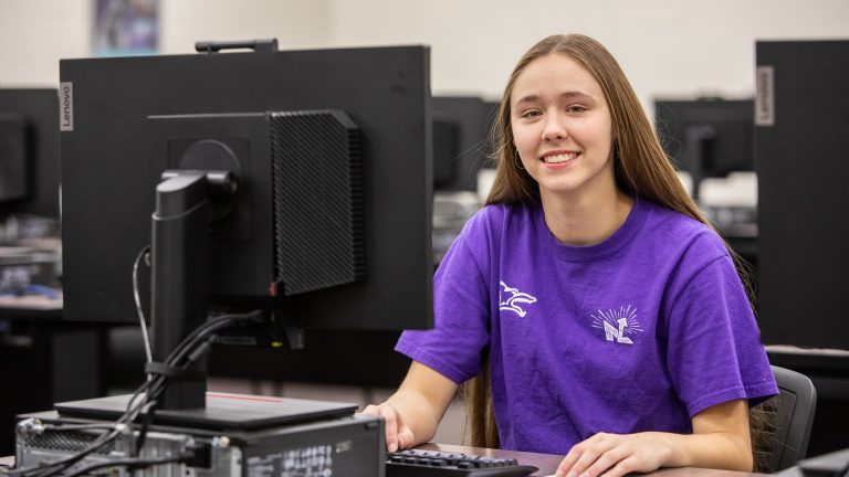 Student on computer