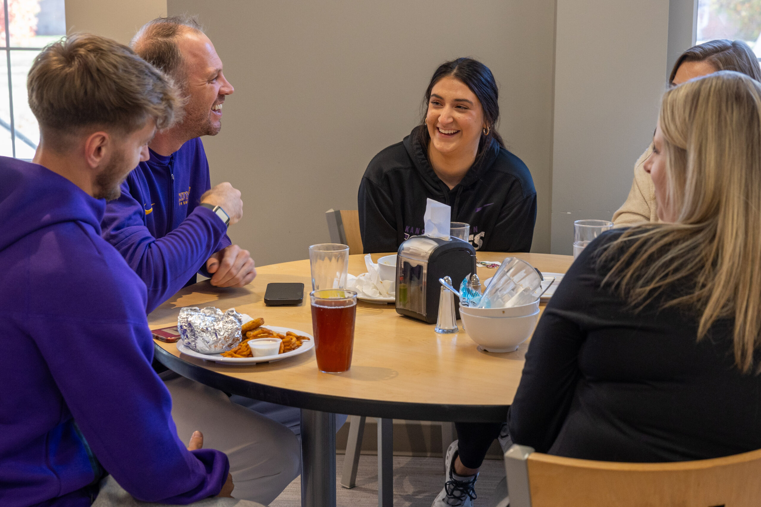 Enjoying a meal in the dining hall
