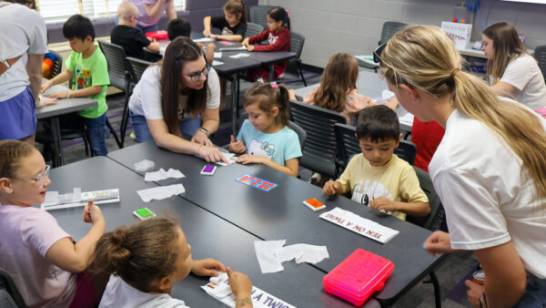 Elementary education students teaching a class