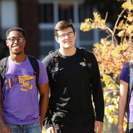 Students walking through campus