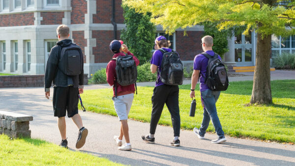 Students walking through campus